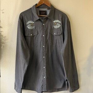 Howler Bros Guacho Snap Shirt Long Sleeve Gray Storm Wave Lightening Bolt XL